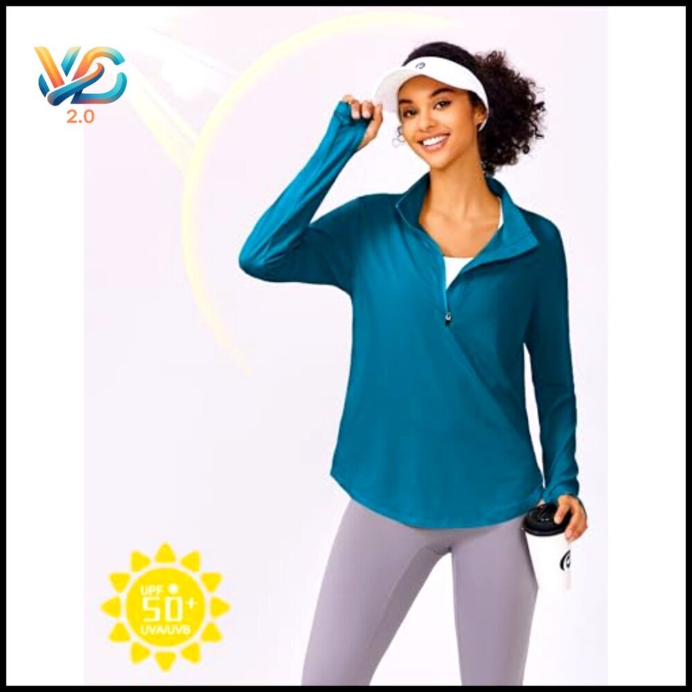 Long Sleeve Workout Top Half Zip Quick Dry Athletic Running Hiking Golf - Picture 5 of 7